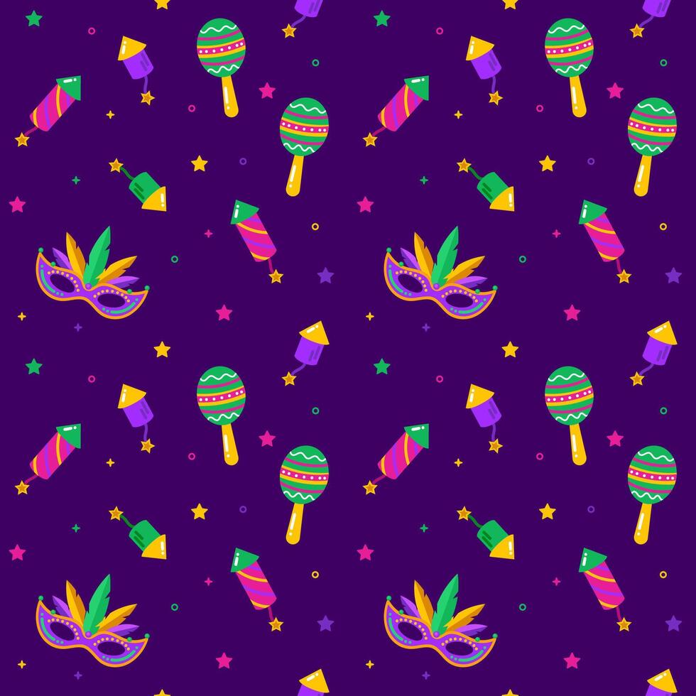 mardi gras seamless pattern with mask and maracas vector