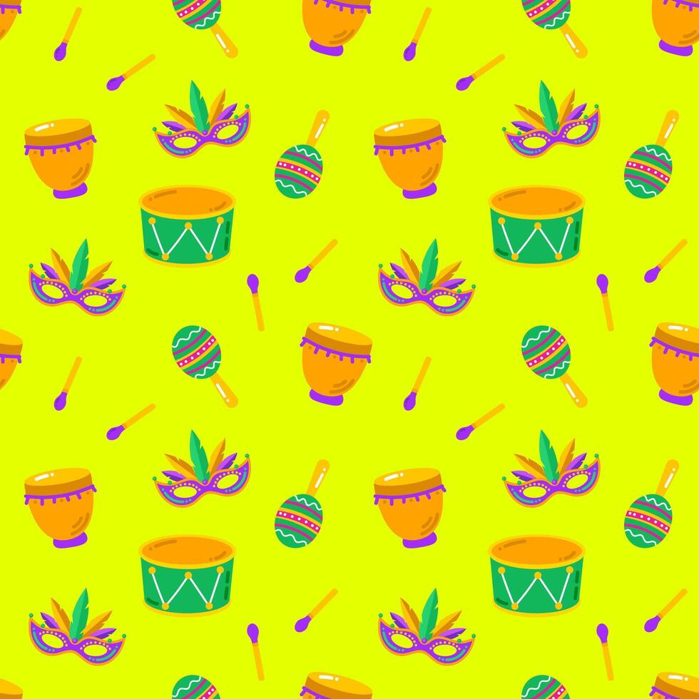 Mardi gras vector seamless pattern. Carnival pattern with mask and maracas