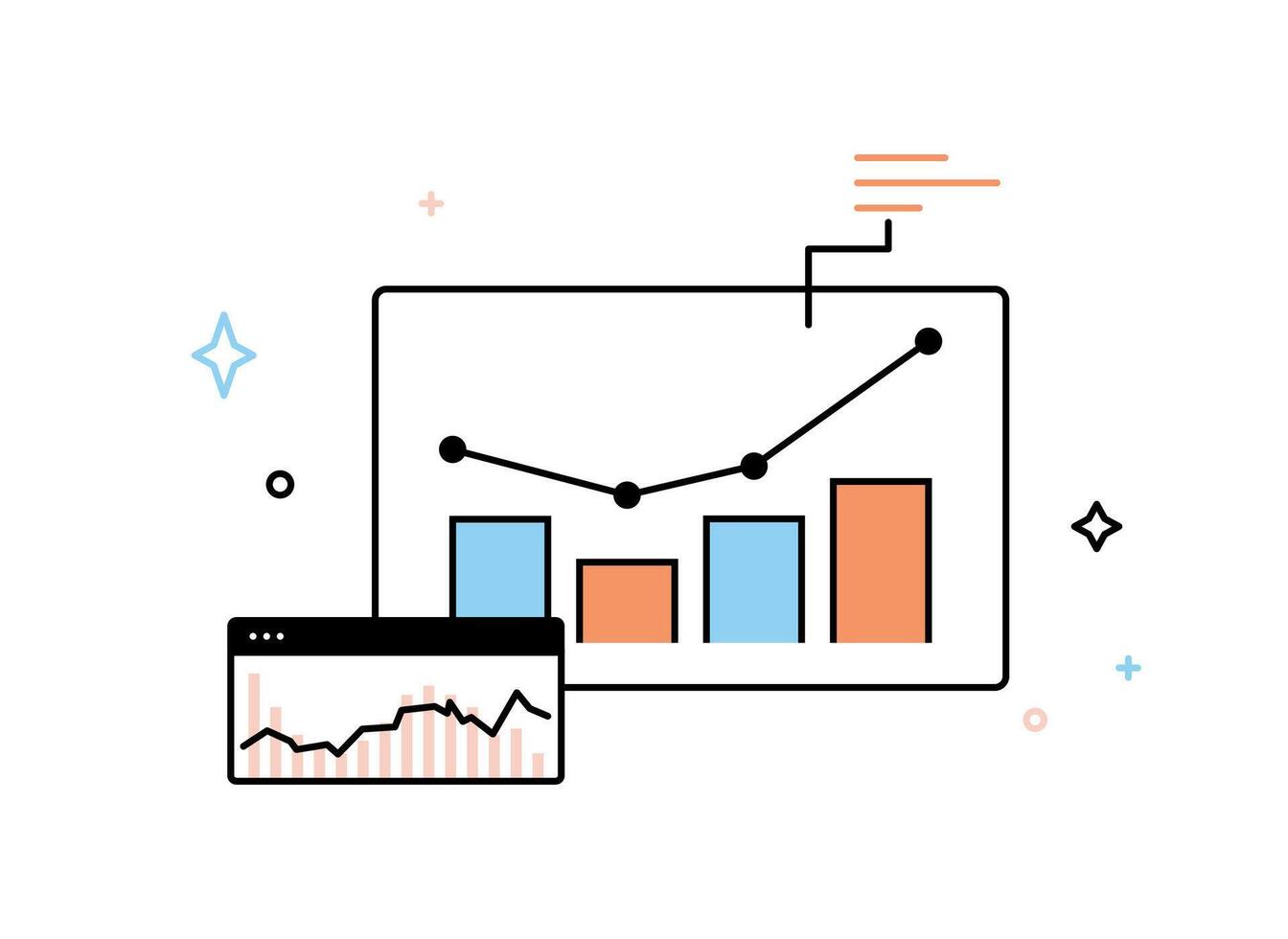 negocio y Finanzas crecimiento, analizando inversiones, dinero creciente, celebrando financiero éxito, dinero crecimiento concepto vector ilustración.