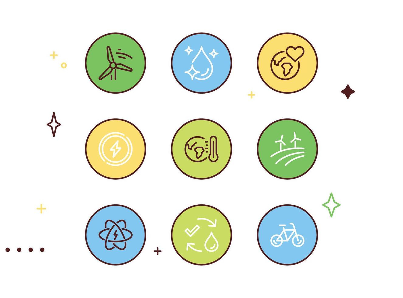 Set of eco related icons, global warming, recycling, sustainability, energy saving, climate change, air pollution and linear variety vectors. vector