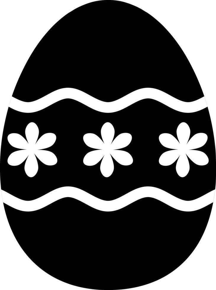 Easter egg black icon decorative with flowers, isolated on white vector