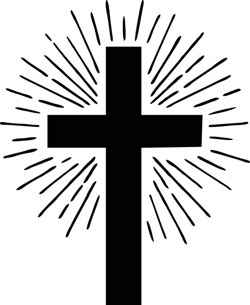 Cross christian symbol with sunburst, isolated on white background vector