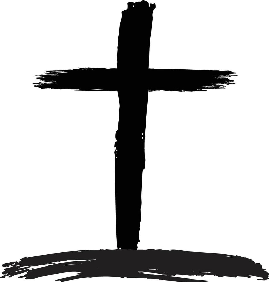 Brush painted black cross, isolated on white vector