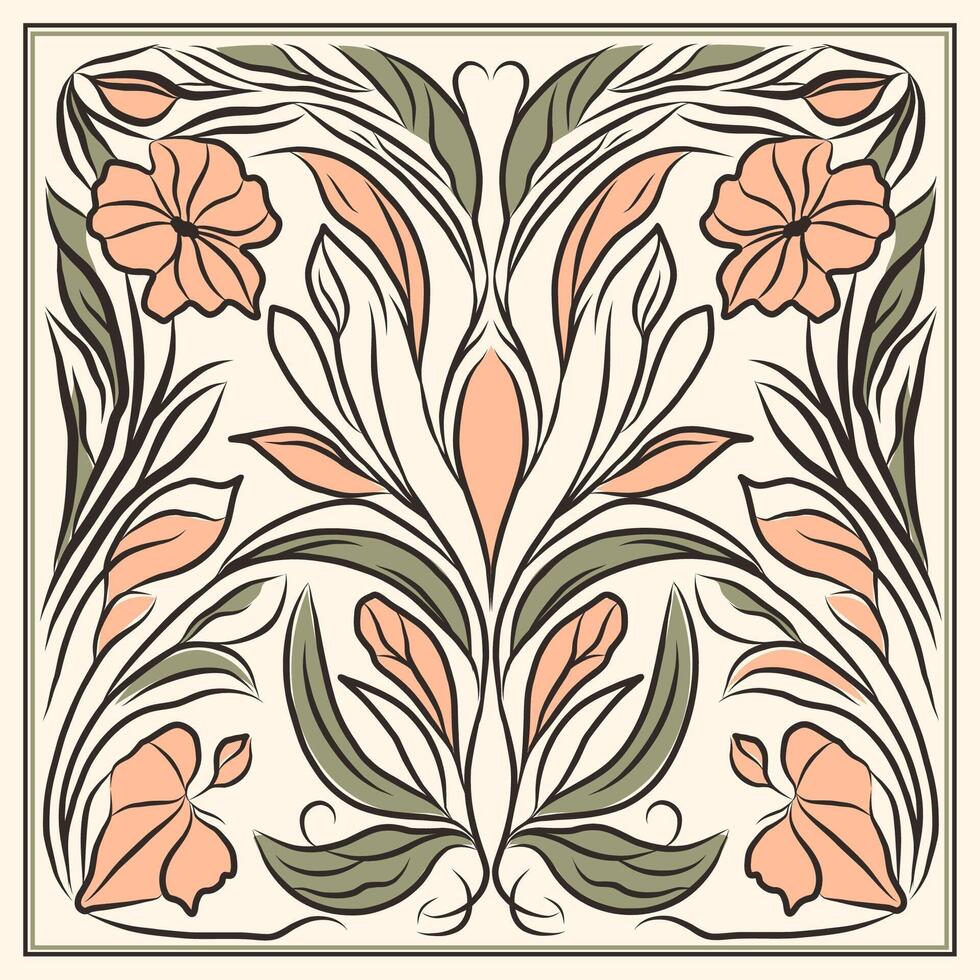 mano dibujado floral Arte Nouveau decoración. vector cuadrado diseño en color de el año.