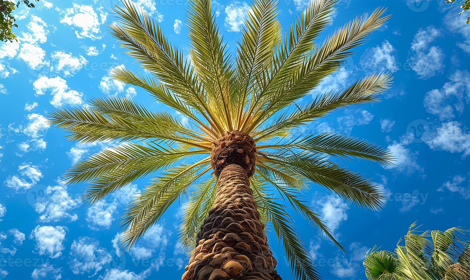 AI generated Majestic Date Palms Reaching to the Blue Sky photo