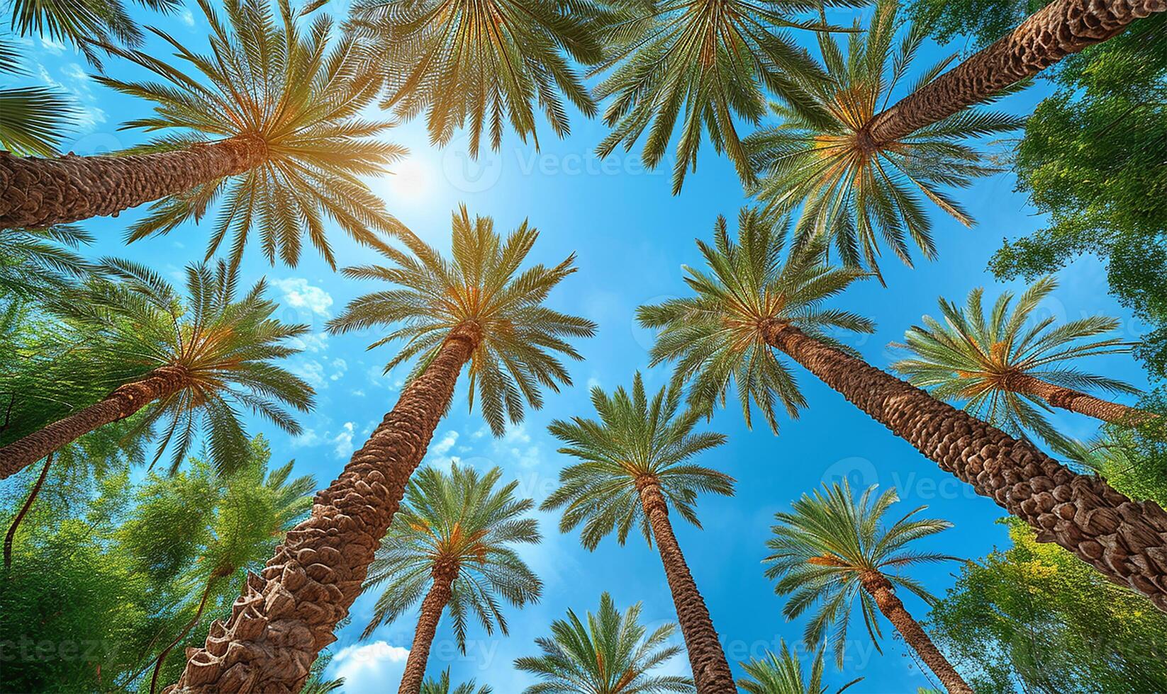 AI generated Majestic Date Palms Reaching to the Blue Sky photo