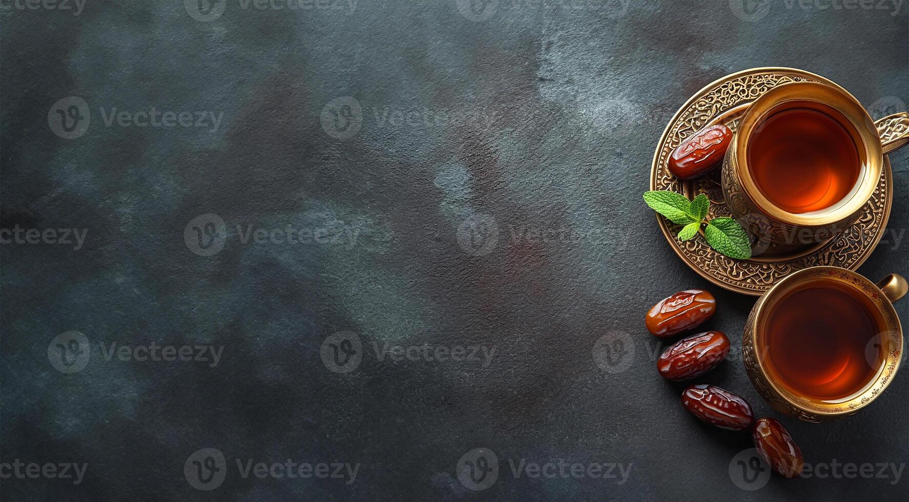 AI generated Ramadan Tea and Dates on Dark Background photo