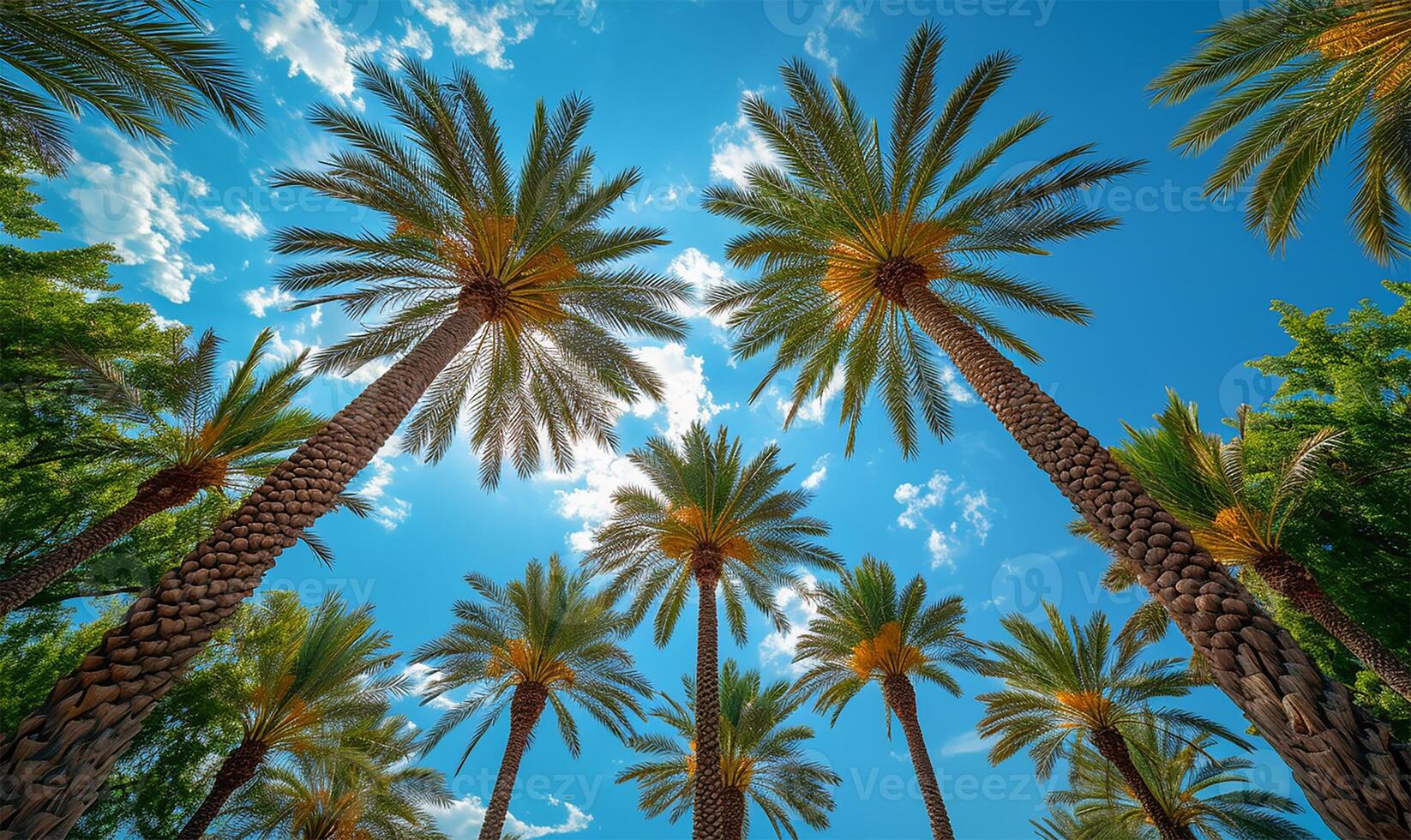 AI generated Majestic Date Palms Reaching to the Blue Sky photo