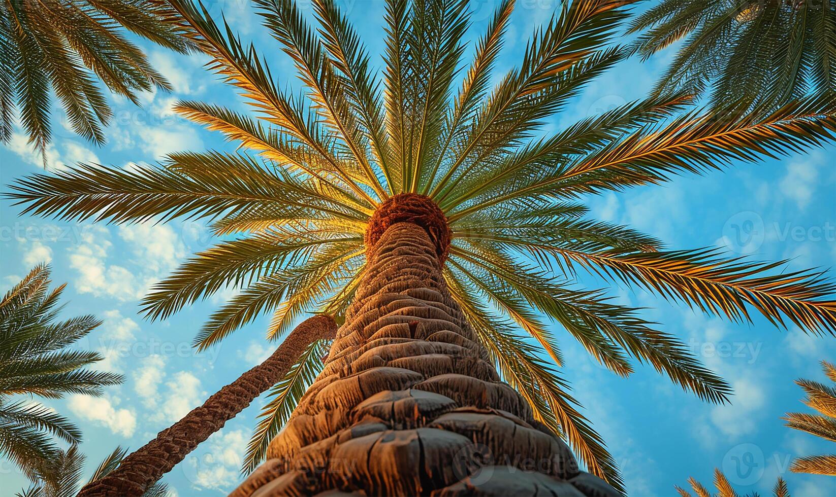 AI generated Majestic Date Palms Reaching to the Blue Sky photo