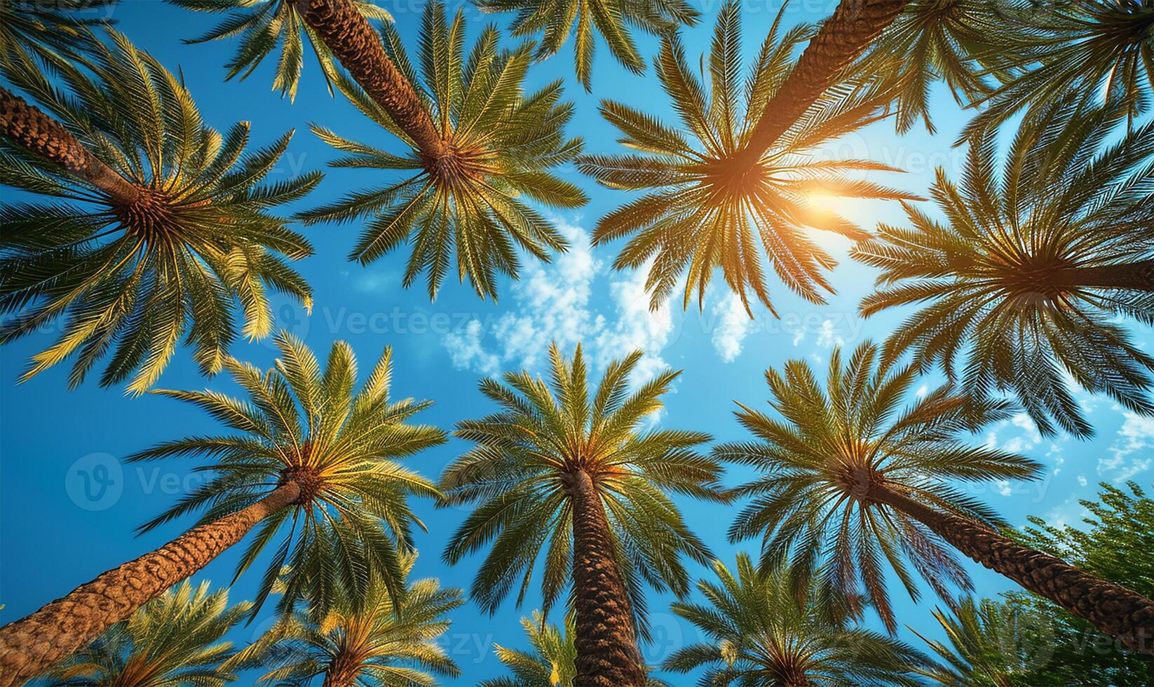 AI generated Majestic Date Palms Reaching to the Blue Sky photo