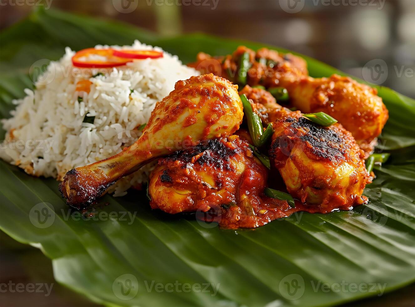 AI generated Chicken on a Banana Leaf photo
