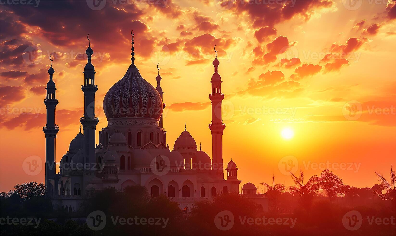 ai generado silueta de un mezquita en crepúsculo foto