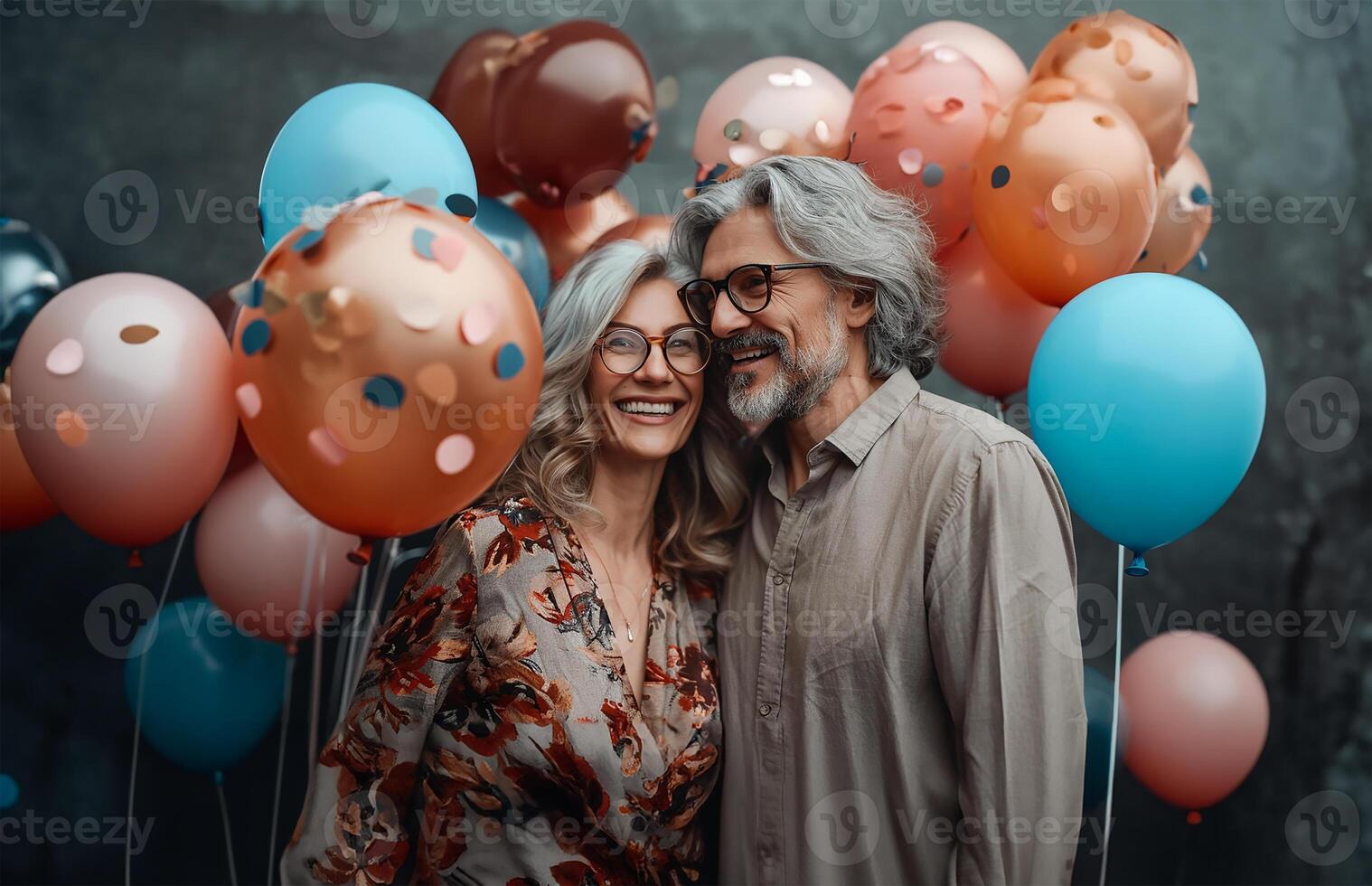 AI generated Senior Couple Celebrating with Joy at a Nerdy Themed Party photo