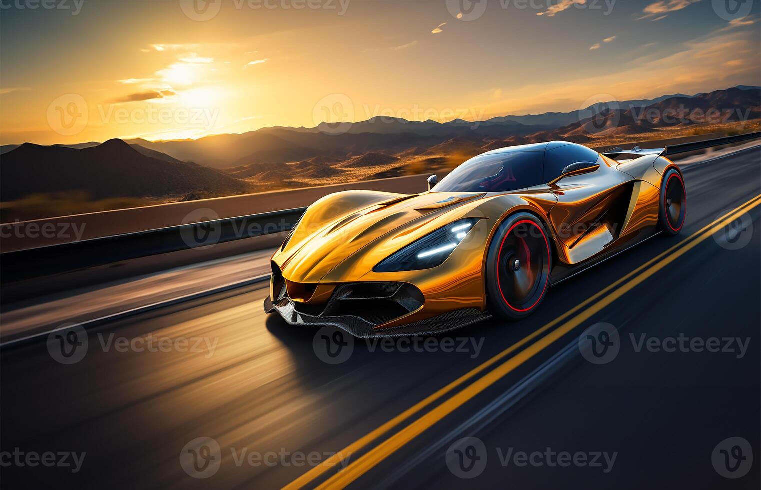 AI generated Yellow Supercar in Dynamic Highway Action photo