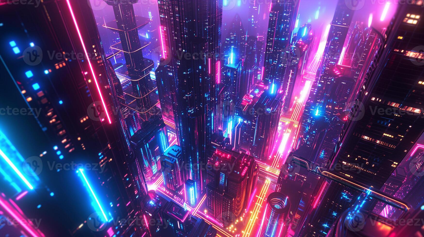 AI generated Abstract futuristic composition, fluid metallic shapes, iridescent color palette, dynamic asymmetrical layout. Incorporating cybernetic patterns, digital art style, glowing neon accents. photo