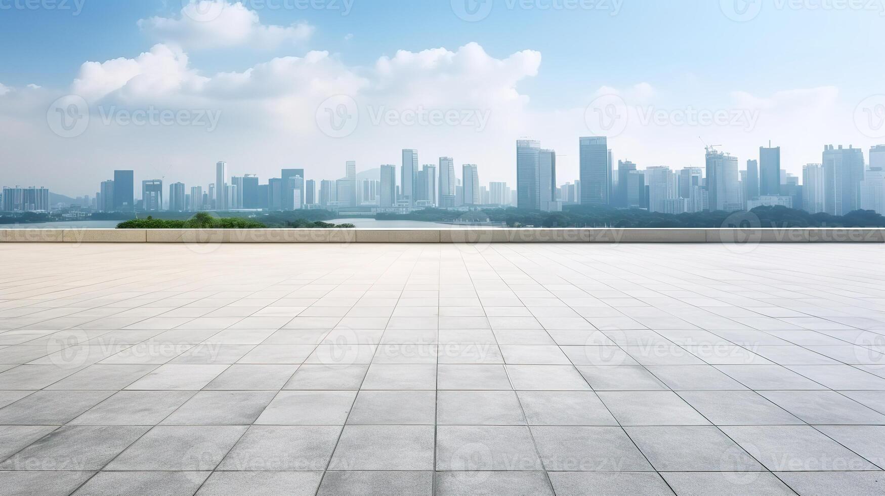 AI generated Empty square floor and modern city skyline panorama in Shenzhen,China. photo