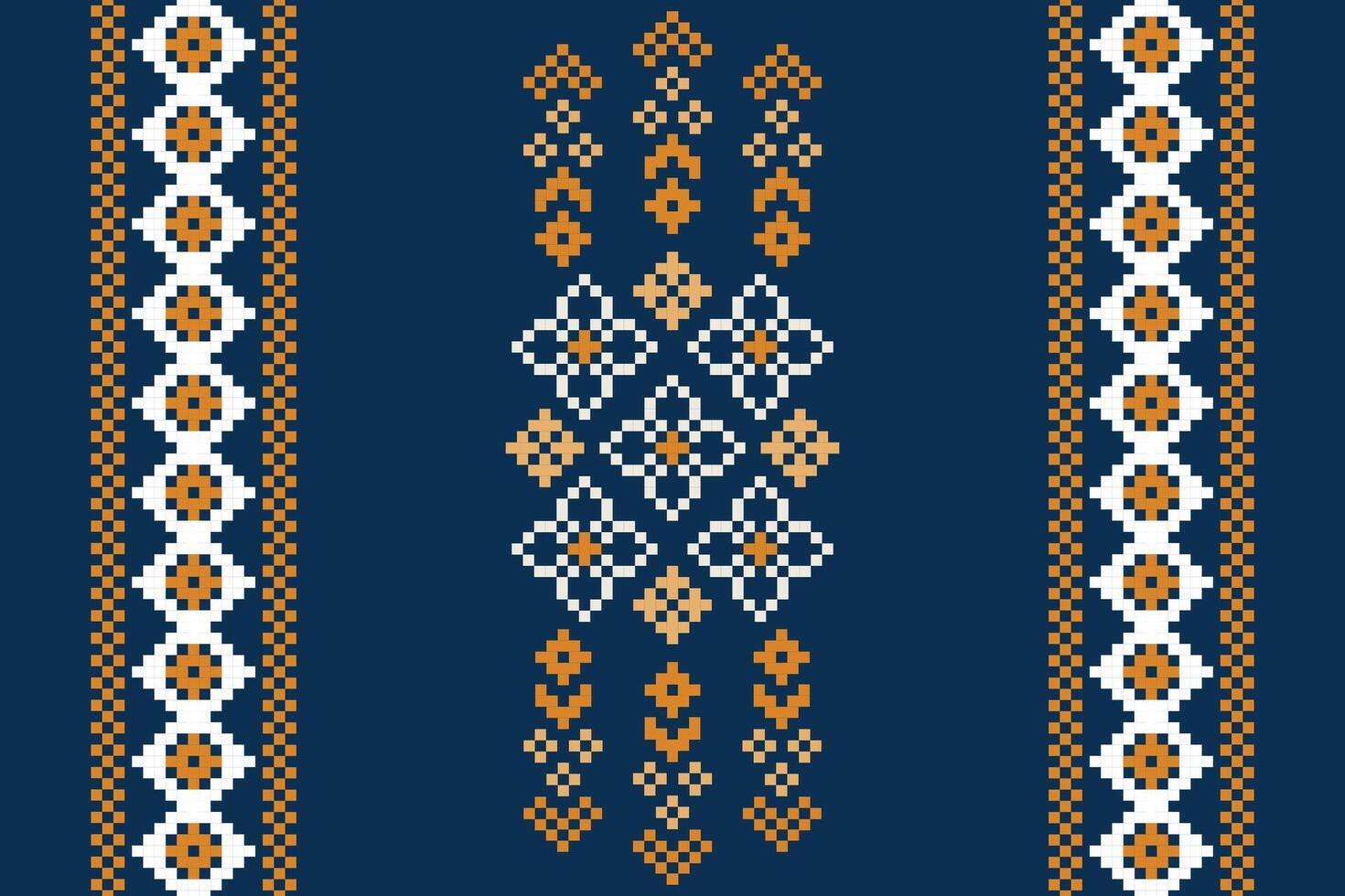 Ethnic geometric fabric pattern Cross Stitch.Ikat embroidery Ethnic oriental Pixel pattern navy blue background. Abstract,vector,illustration. Texture,clothing,scarf,decoration,motifs,silk wallpaper. vector