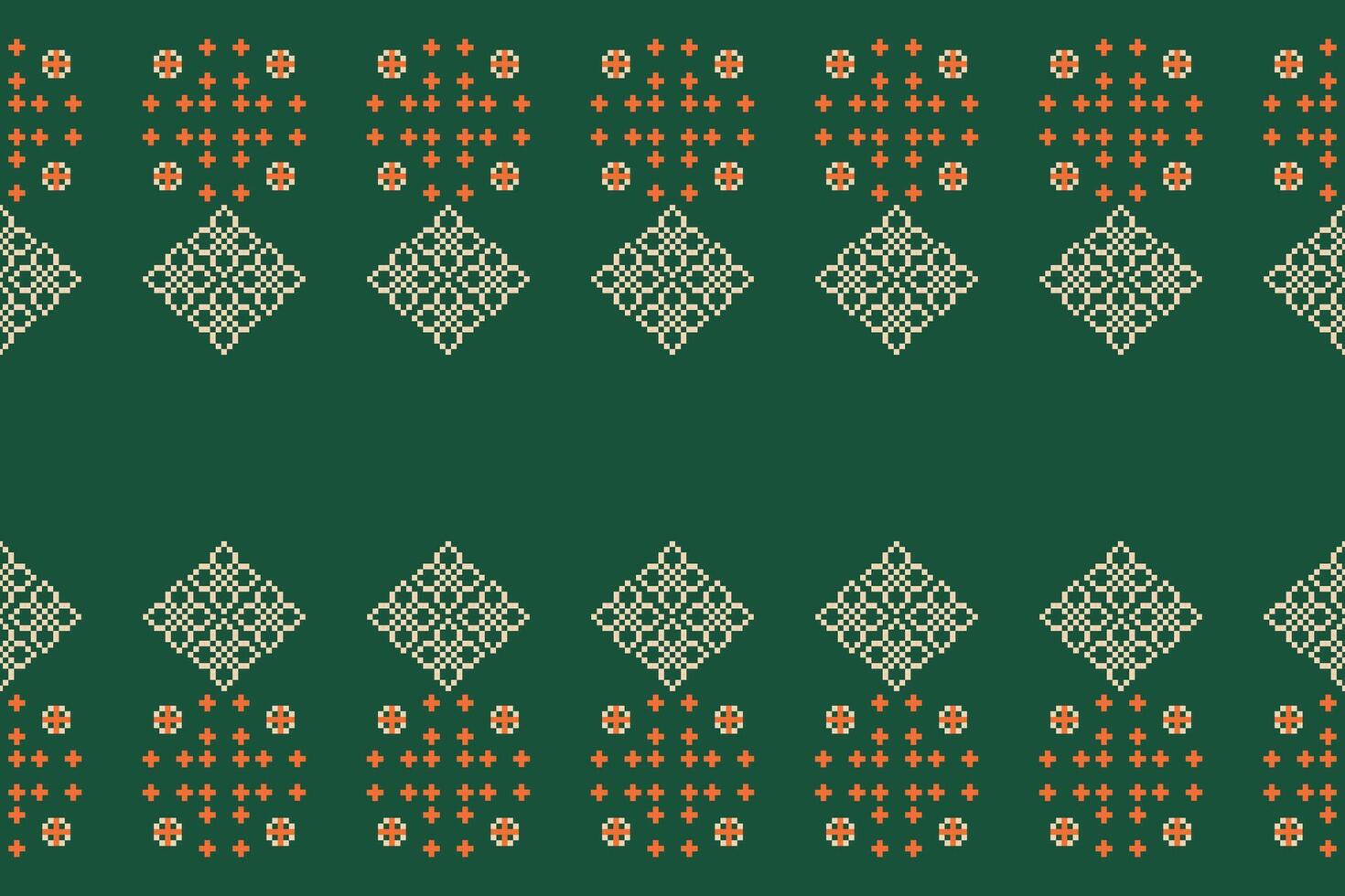 étnico geométrico tela modelo cruzar puntada.ikat bordado étnico oriental píxel modelo verde antecedentes. resumen, vector, ilustración. textura,ropa,marco,decoración,motivos,seda fondo de pantalla. vector