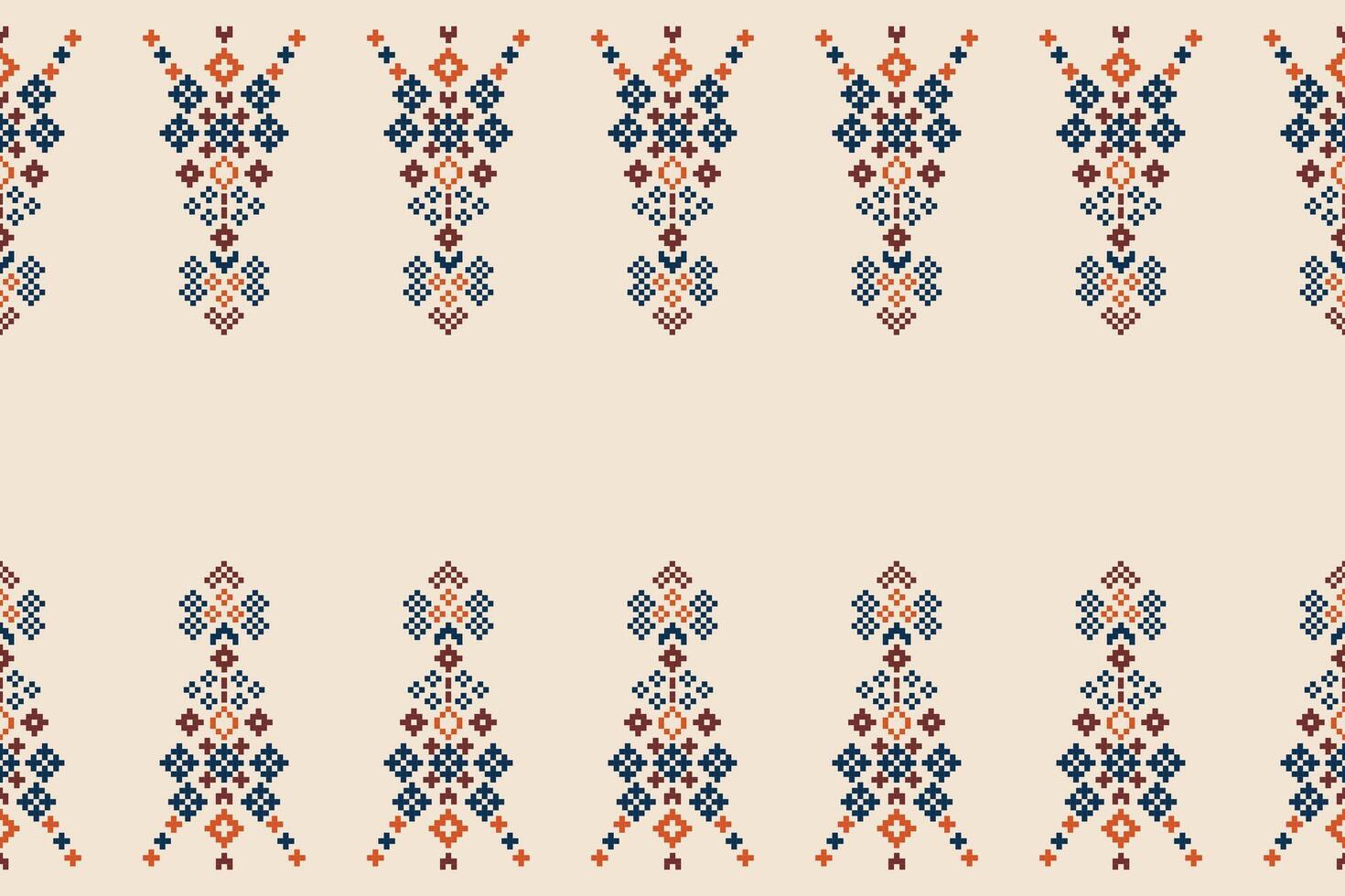 Ethnic geometric fabric pattern Cross Stitch.Ikat embroidery Ethnic oriental Pixel pattern brown cream background. Abstract,vector,illustration. Texture,clothing,frame,motifs,silk wallpaper. vector