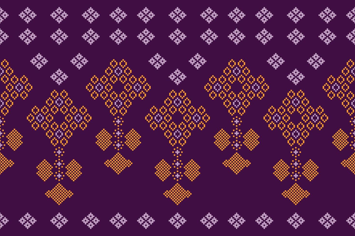 Ethnic geometric fabric pattern Cross Stitch.Ikat embroidery Ethnic oriental Pixel pattern violet purple background. Abstract,vector,illustration. Texture,clothing,decoration,motifs,silk wallpaper. vector