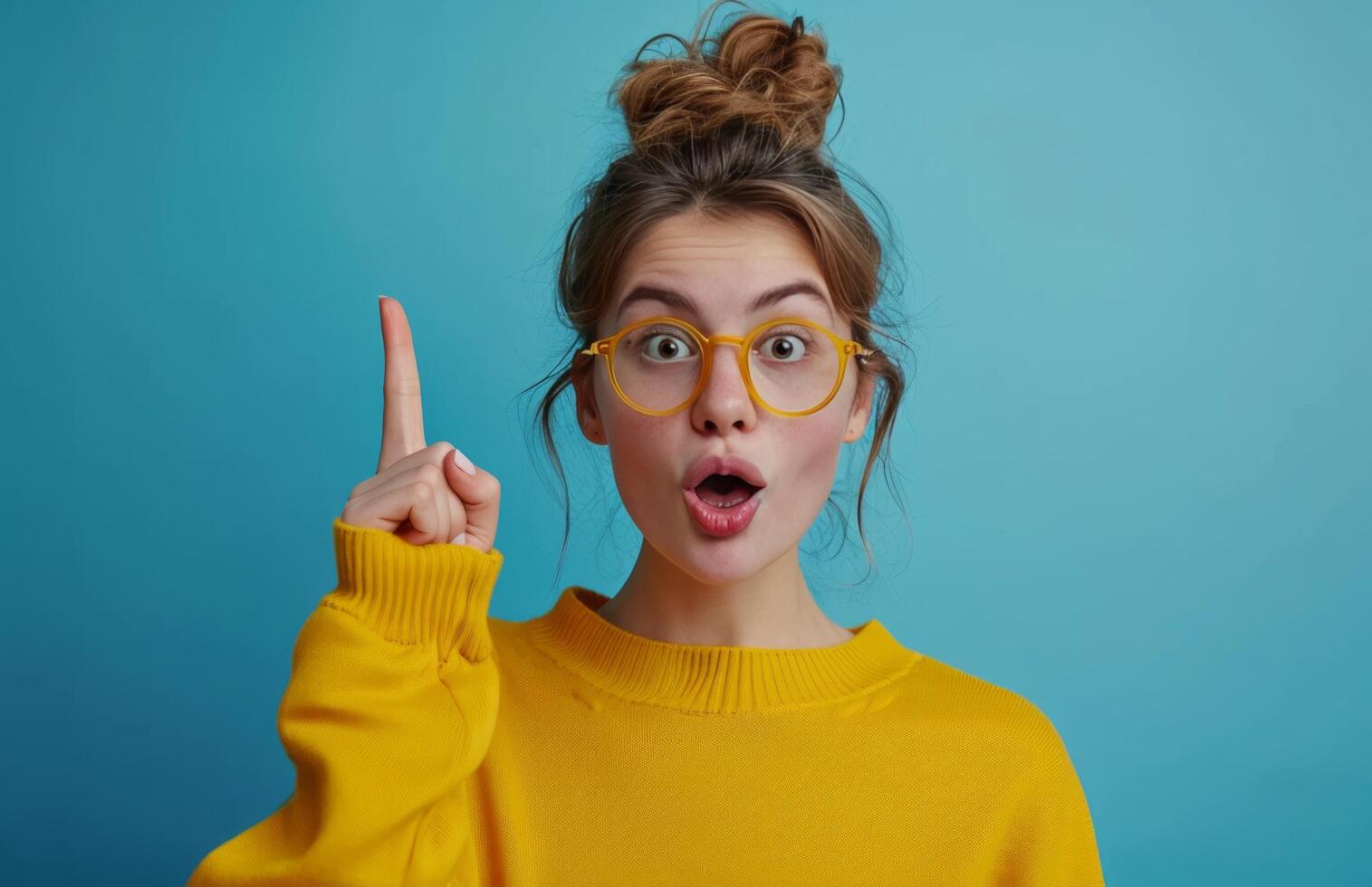 AI generated a young female pointing at something and making an idea possible photo