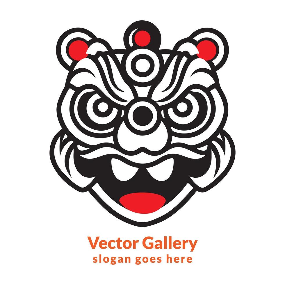 chinese new year lion  face logo design vector