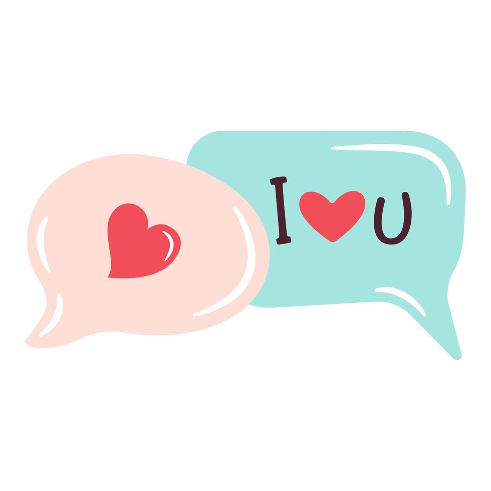 Speech bubble with i love you text y2k illustration message bubble with heart valentines day speech balloon, self love quotes. Perfect For Poster, Card, Tshirt Print or Greeting Card. Flat vector. vector