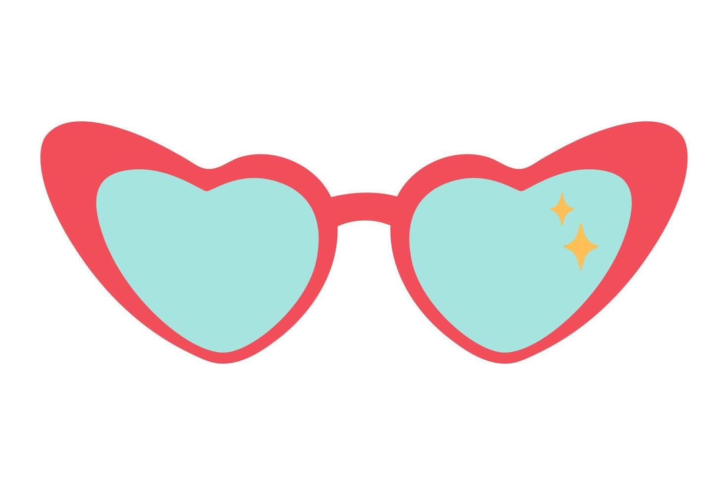 Red heart shape retro valentines sunglasses isolated on white background. Simple Hand Drawn. Retro style. flat vector. Perfect For Poster, Invitation, Tshirt Print or Valentines Day Greeting Card vector
