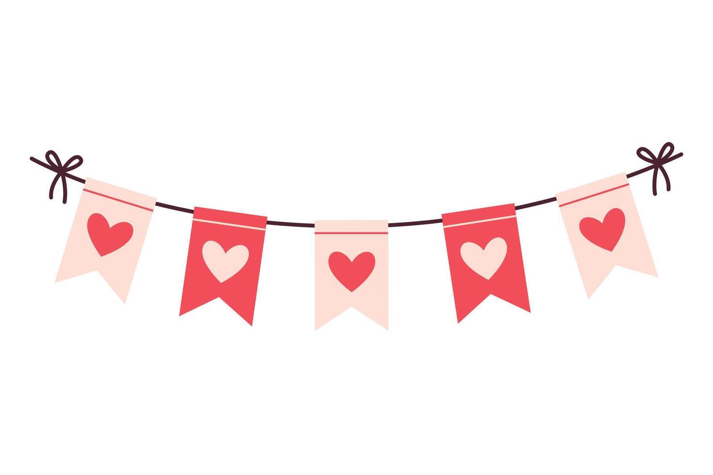 Valentines Day Festive garland of flags with hearts. wedding and valentines day concept. Simple Hand Drawn. Retro flat style. Perfect For Poster, Valentines Day Greeting Card. Vector illustration