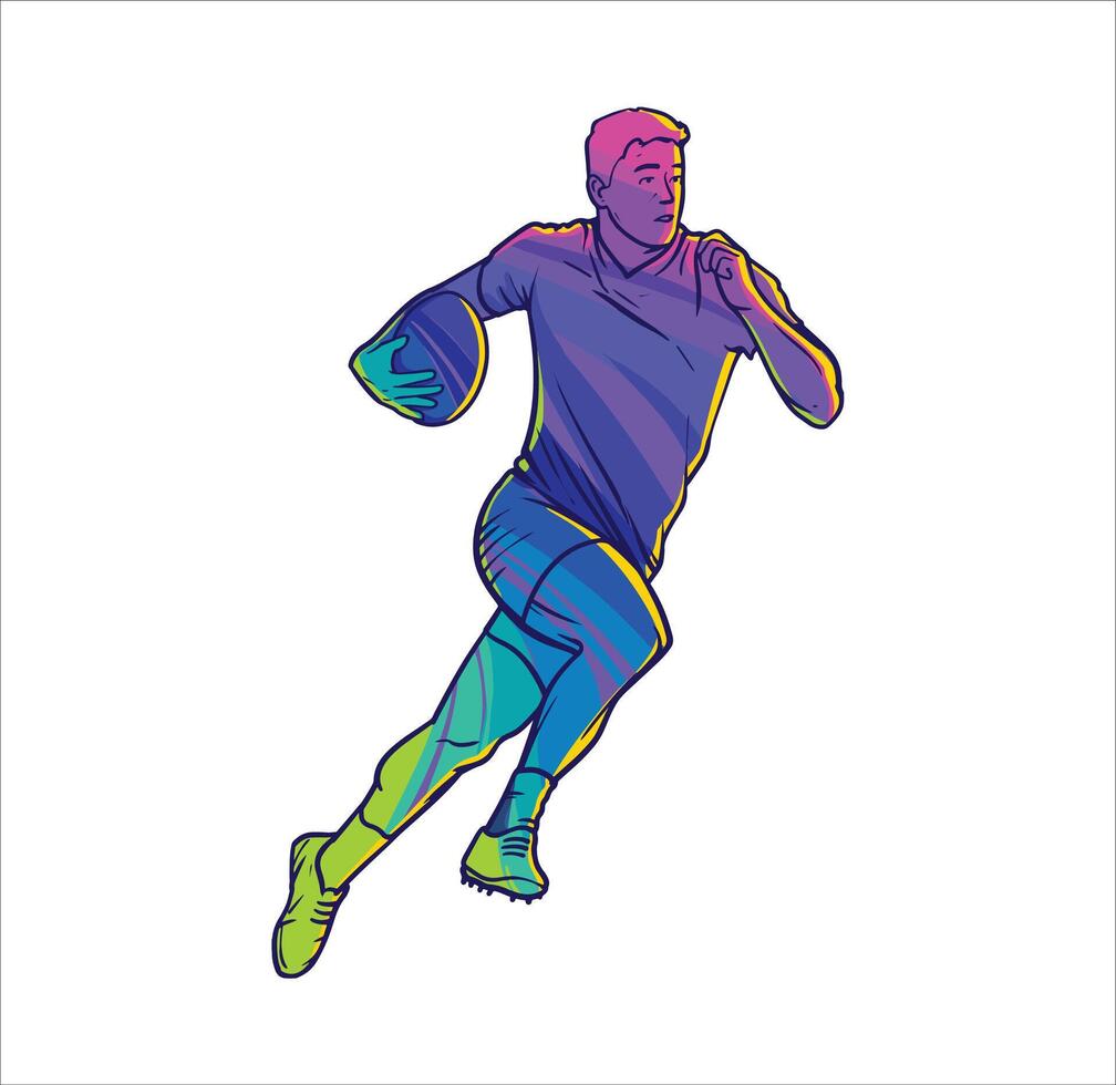 rugby jugador corriendo con pelota vector detallado vistoso ilustración