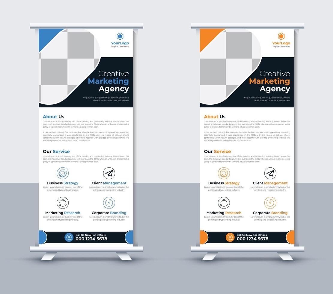 Modern creative roll up banner design, Business roll up banner template, Free Vector