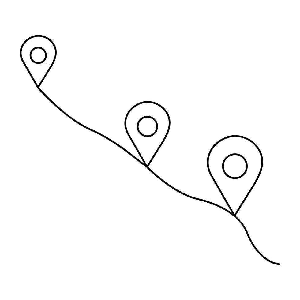 Continuous One line drawing of Route maps and location icons outline vector art illustration