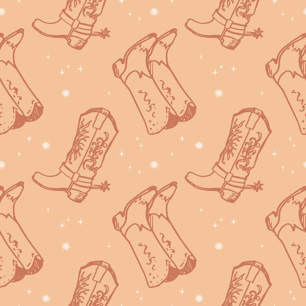 Cowboy boots sketch boho seamless pattern hand drawn vector illustration wild west concept repeating background design element for textile, print, card, web, flyer, paper, wrapping. Lifestyle, fashion