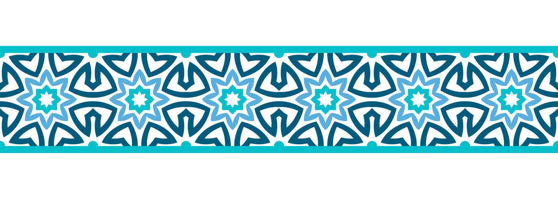 Border line seamless background. Decorative design seamless ornamental mosaic border pattern. Islamic, indian, arabic motifs. Abstract flower. Vector illustration