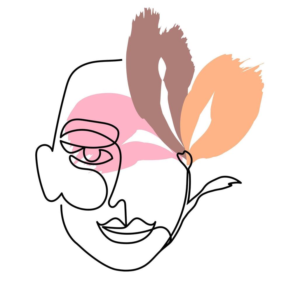 One line art face, modern contemporary minimalist abstract woman portrait. Continuous one line drawing faces vector