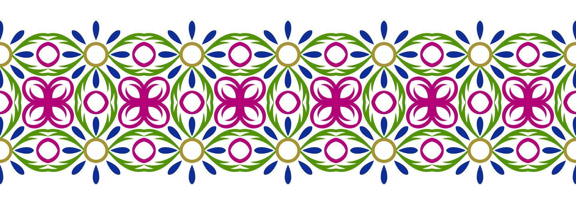 Border line seamless background. Decorative design seamless ornamental mosaic border pattern. Islamic, indian, arabic motifs. Abstract flower. Vector illustration