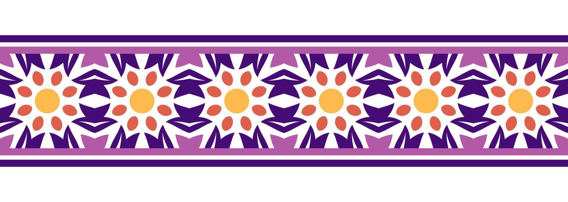 Border line seamless background. Decorative design seamless ornamental mosaic border pattern. Islamic, indian, arabic motifs. Abstract flower. Vector illustration