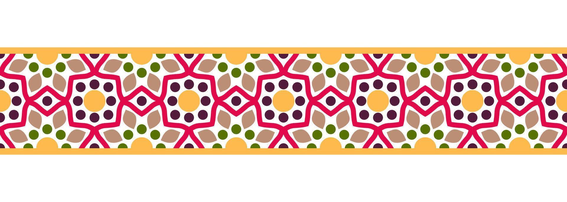 Border line seamless background. Decorative design seamless ornamental mosaic border pattern. Islamic, indian, arabic motifs. Abstract flower. Vector illustration