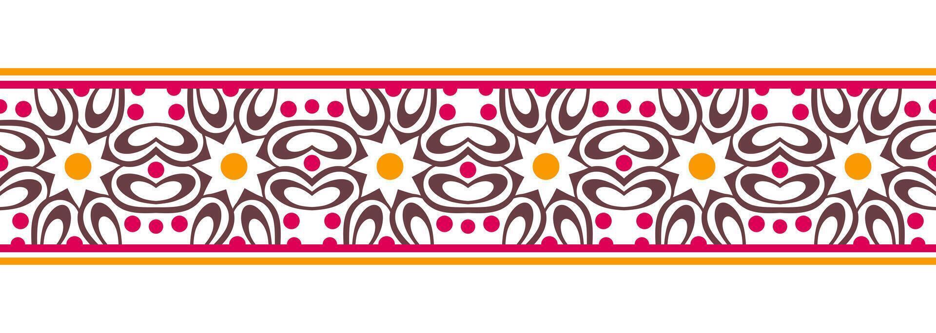 Border line seamless background. Decorative design seamless ornamental mosaic border pattern. Islamic, indian, arabic motifs. Abstract flower. Vector illustration