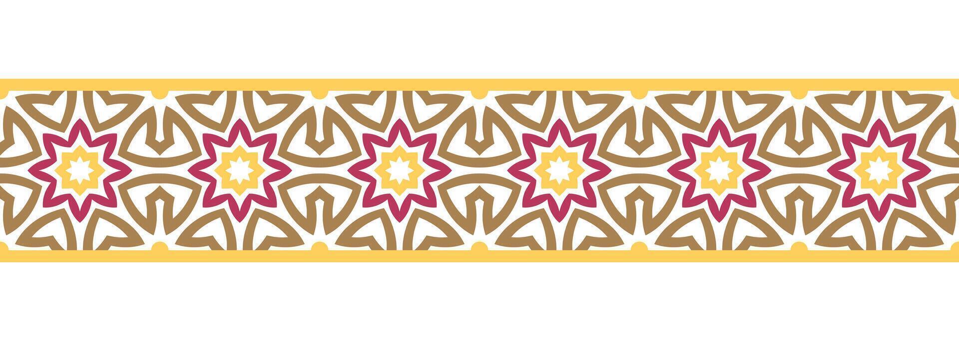 Border line seamless background. Decorative design seamless ornamental mosaic border pattern. Islamic, indian, arabic motifs. Abstract flower vector