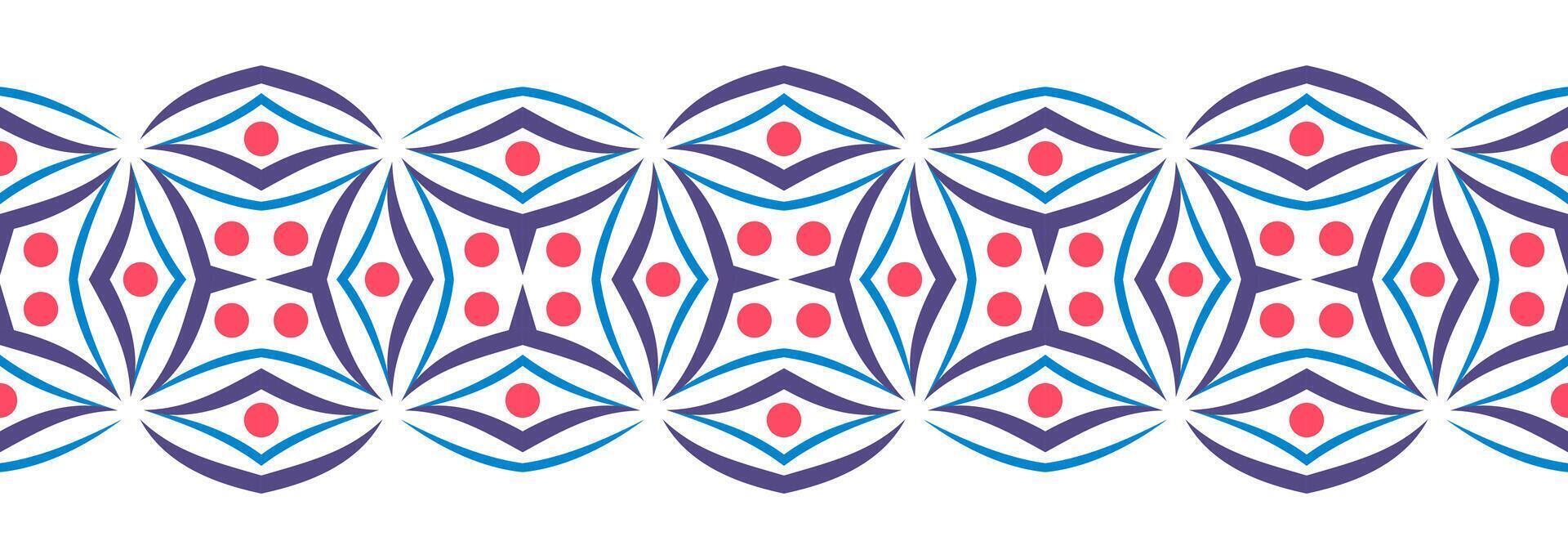 Border line seamless background. Decorative design seamless ornamental mosaic border pattern. Islamic, indian, arabic motifs. Abstract flower. Vector illustration