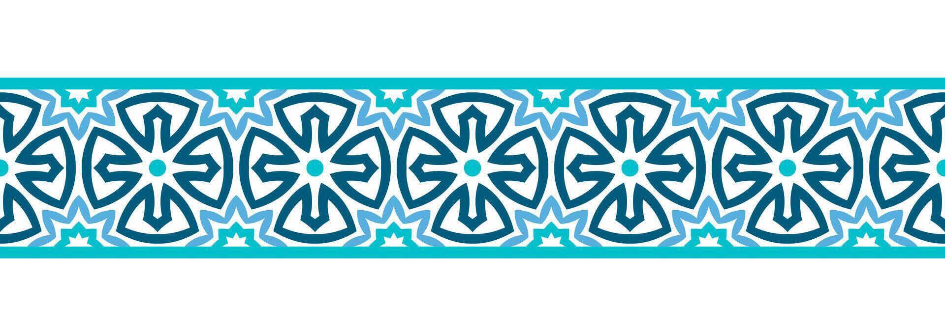 Border line seamless background. Decorative design seamless ornamental mosaic border pattern. Islamic, indian, arabic motifs. Abstract flower. Vector illustration
