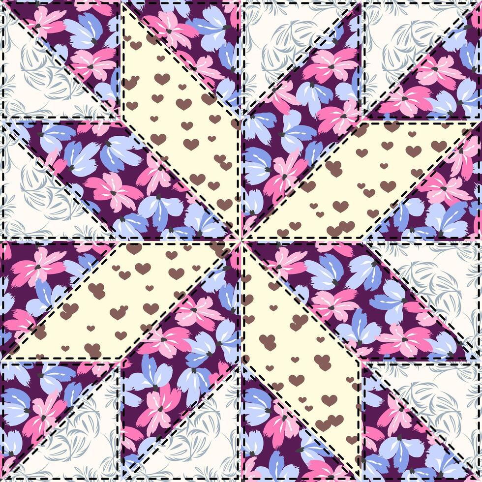 Patchwork seamless pattern. Vector stock illustration.