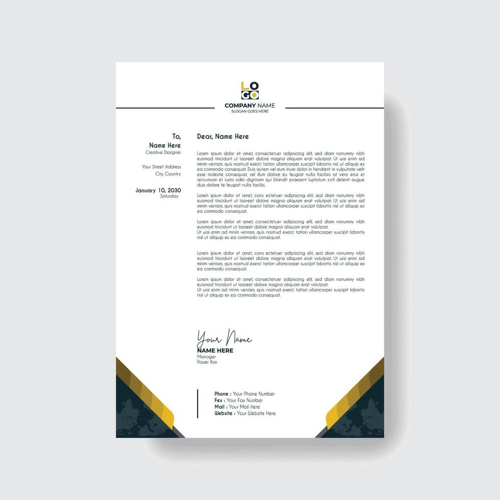 Professional and creative corporate modern business letter head template. vector