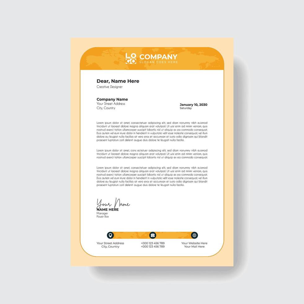 Professional and creative corporate modern business letter head template. vector