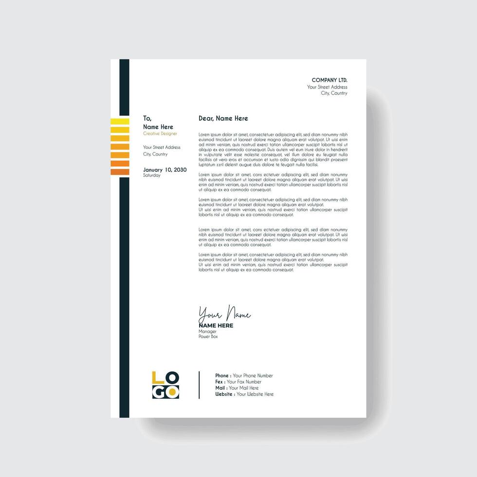 Professional and creative corporate modern business letter head template. vector