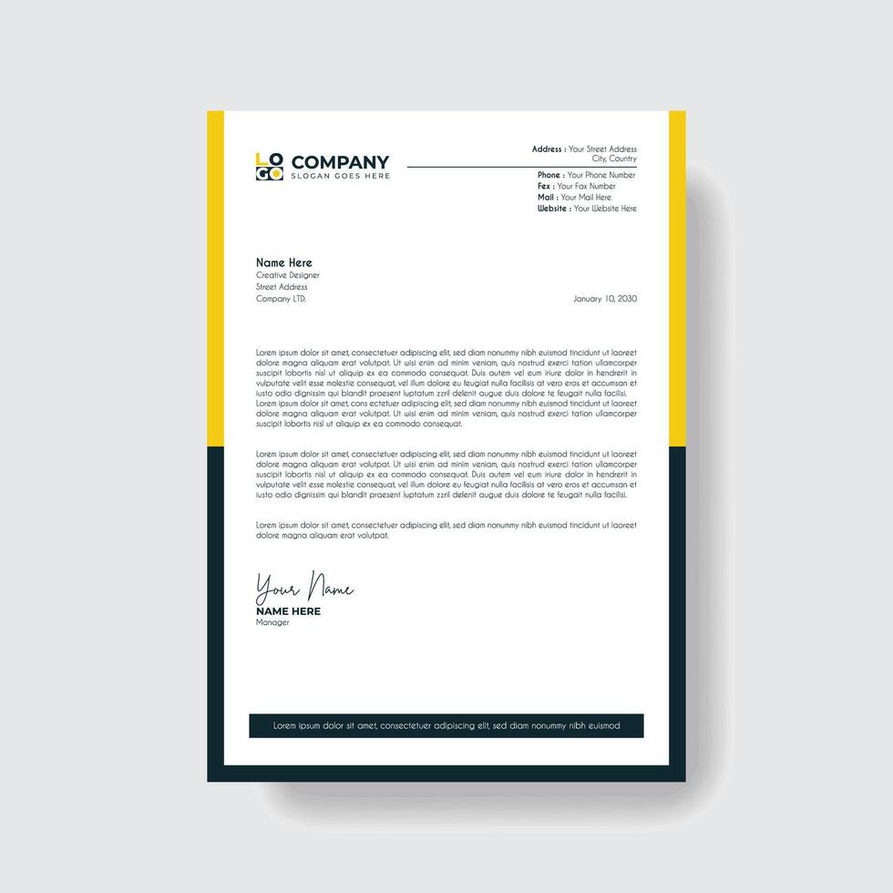 Professional and creative corporate modern business letter head template. vector