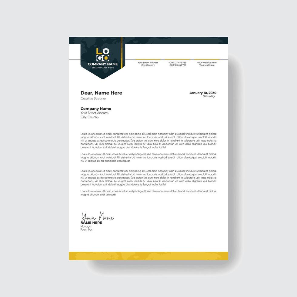 Professional and creative corporate modern business letter head template. vector