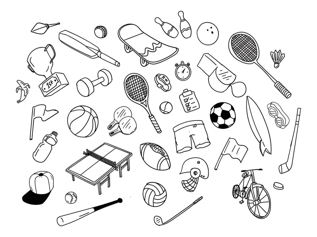 Set of sports doodle fitness icons vector