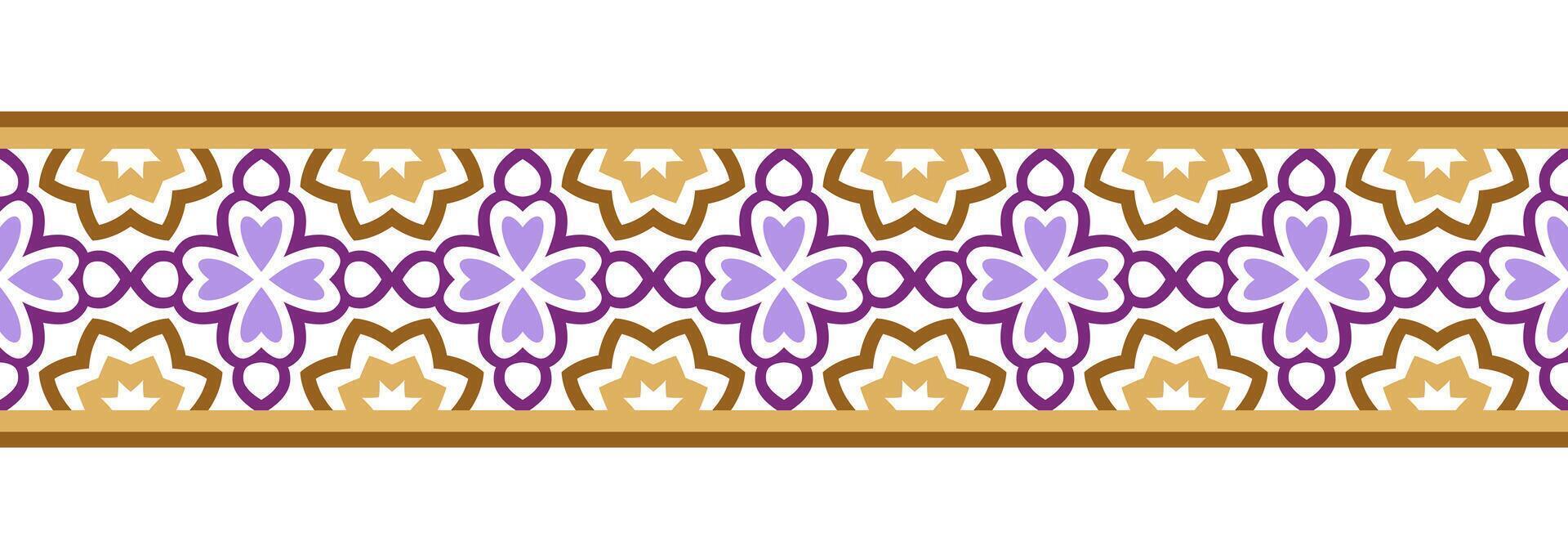 Border line seamless background. Decorative design seamless ornamental mosaic border pattern. Islamic, indian, arabic motifs. Abstract flower. Vector illustration